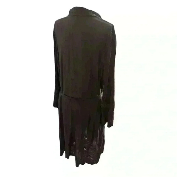 J. Jill Embroidered Button-Up Shirt Dress XL - Brown, Tie Waist, Scalloped Hem - Picture 2 of 7